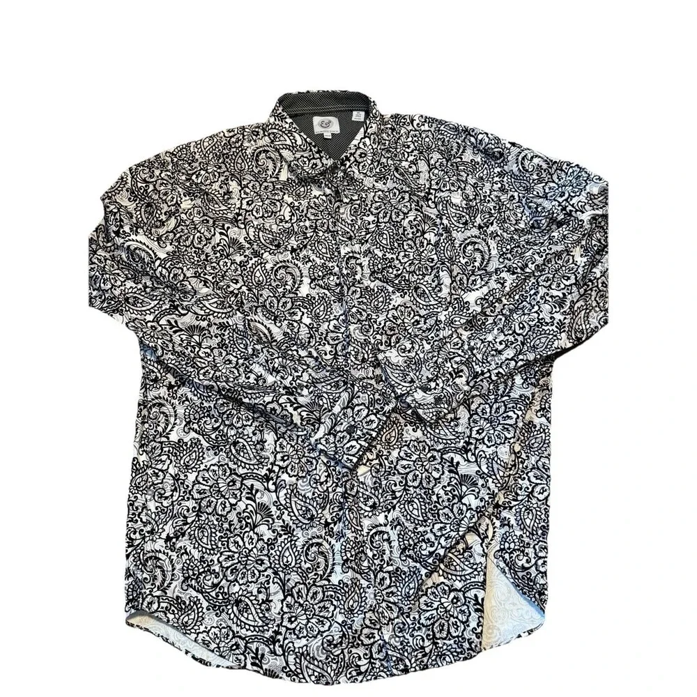 Kilburne & Finch 3XLT Bohemian Paisley Shirt Retro Mod Long Sleeve Button-Up Big